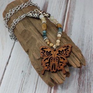 Unique Swallowtail Butterfly Long Beaded Necklace